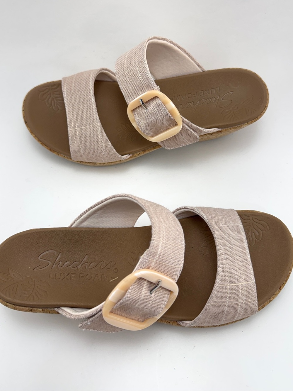 💖 Skechers Lux Foam Cork Wedge Beige Sandals, Sz 8.5 - Picture 13 of 16